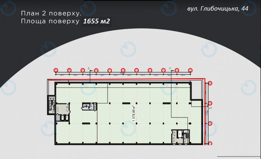 Оренда офісу 1655 м.кв 2-4 поверх Глибочицька, 44