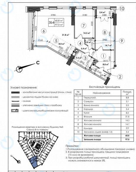 Продаж офісу 97 м.кв 8 поверх ЖК Manhattan City