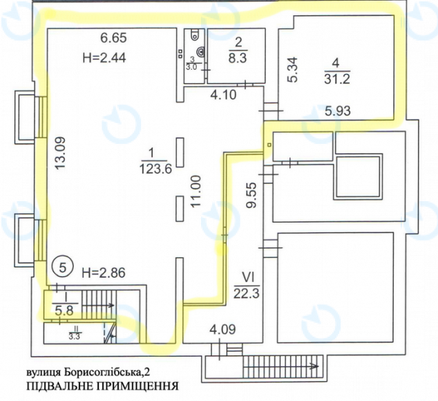 Оренда офісу 166 м.кв 0 поверх Борисоглібська, 2